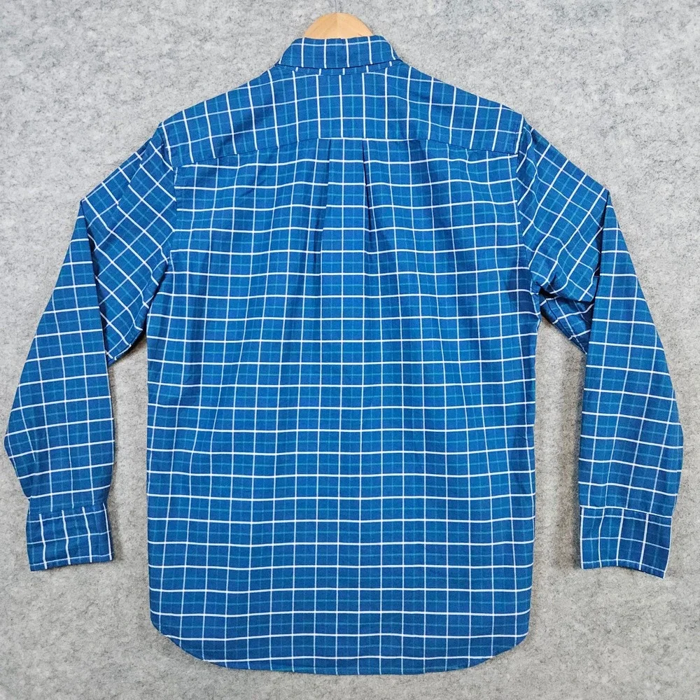J Crew Men's Flex Oxford Size M Slim Fit Button Down Blue Windowpane 100% Cotton